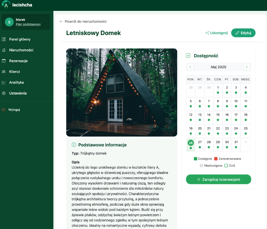 Panel Landlord.Lecishcha - aplikacja do zarządzania rezerwacjami